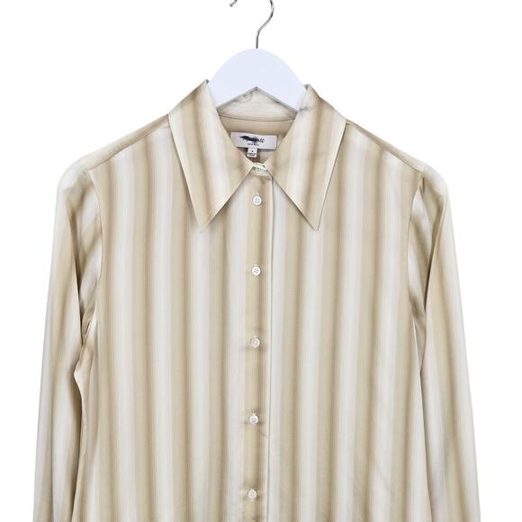 Madewell Slim Button Up Shirt 100% Silk Faded Khaki Stripe Size 4 NWT with Flaw - Picture 3 of 11